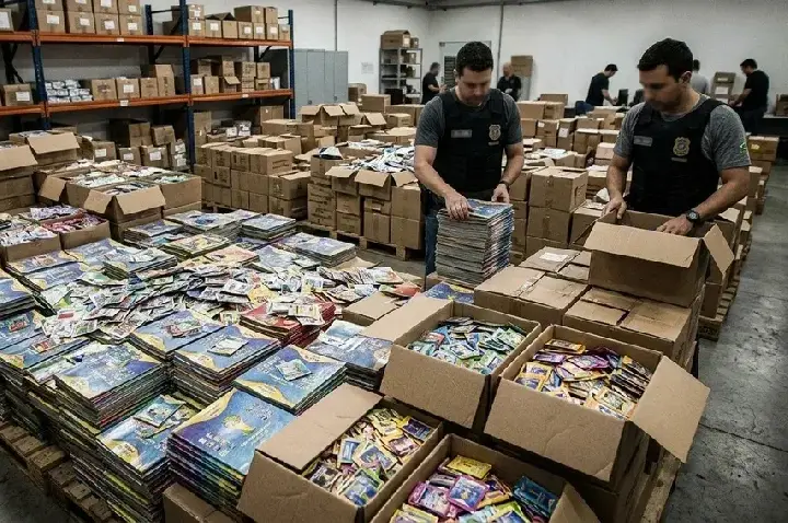 Polícia apreende 85 mil álbuns e figurinhas ilegais da Copa do Mundo durante operação em SP