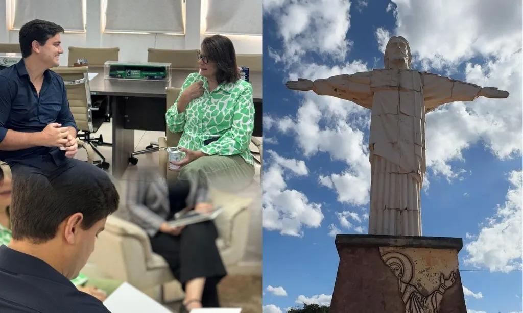 Prefeito Diego recebe Senadora Damares e promete Cristo Redentor de Luziânia revitalizado e modernização em ponto turístico