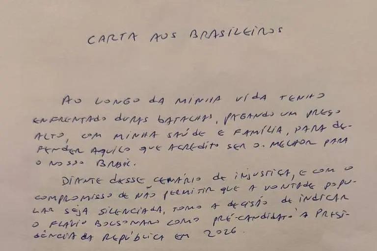 Em carta, Bolsonaro confirma apoio a Flávio e diz ser vítima de ‘injustiça’; leia