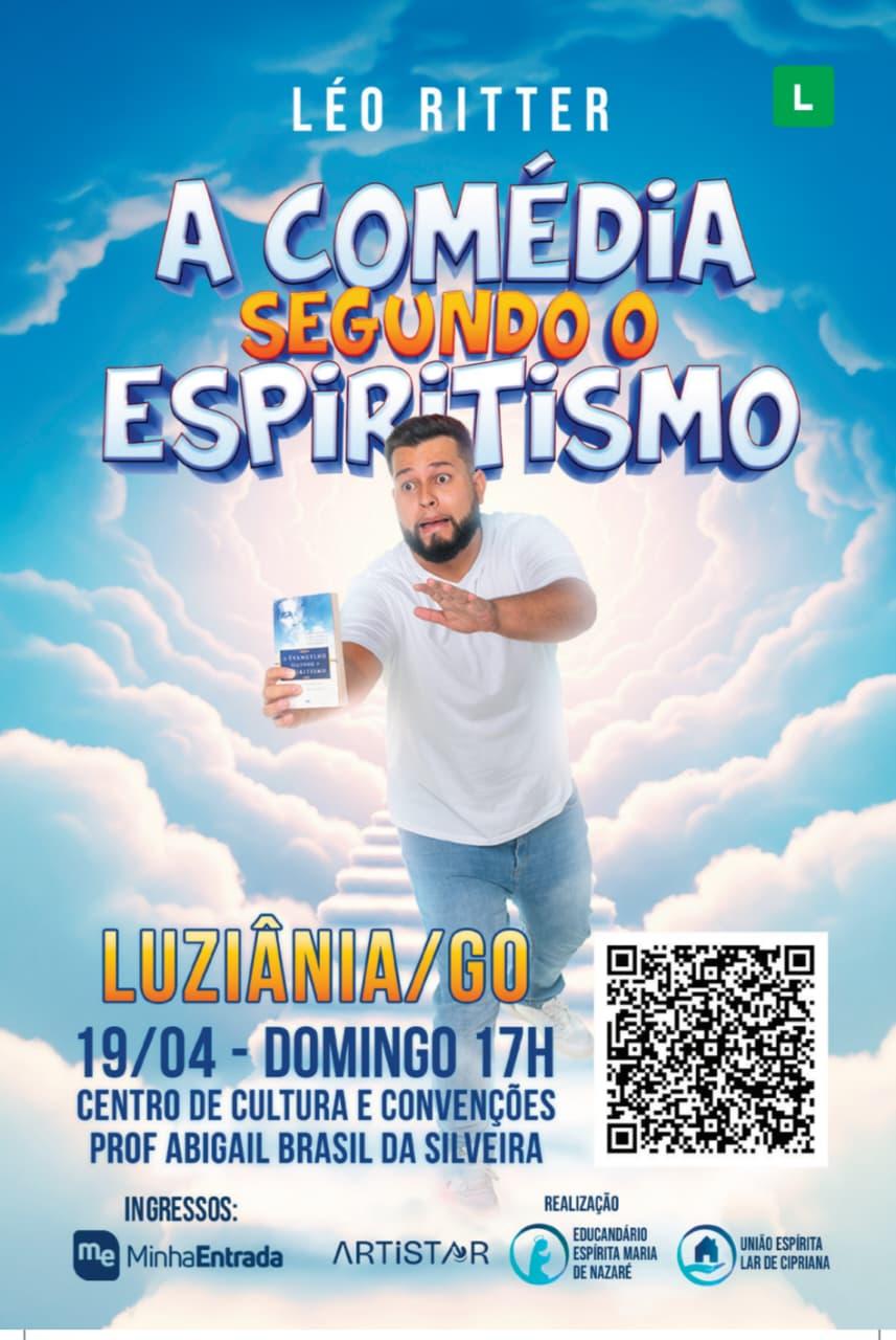 A Comédia Segundo o Espiritismo, o comediante Léo Ritter mistura humor inteligente com temas espirituais, trazendo ao palco um stand