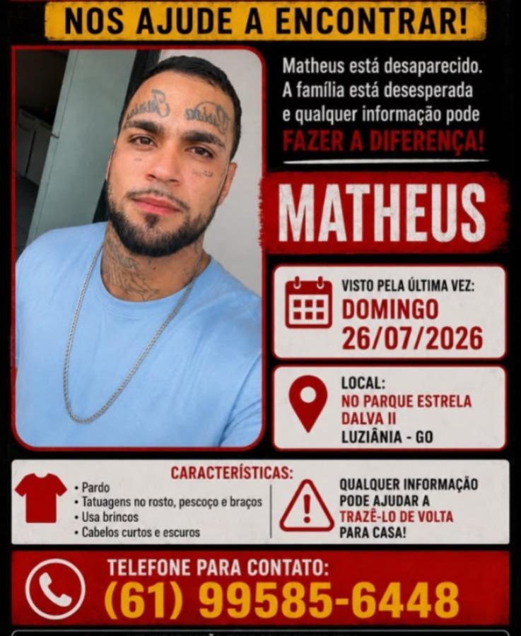 Mistério no desaparecimento ; Família e conhecidos fazem busca por jovem desaparecido em Luziânia.